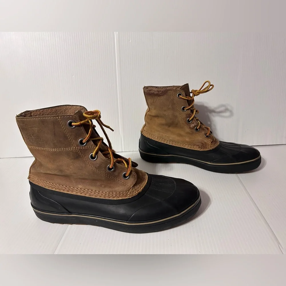 SOREL brown leather-upper rubber duck winter waterproof boots men size 10.5